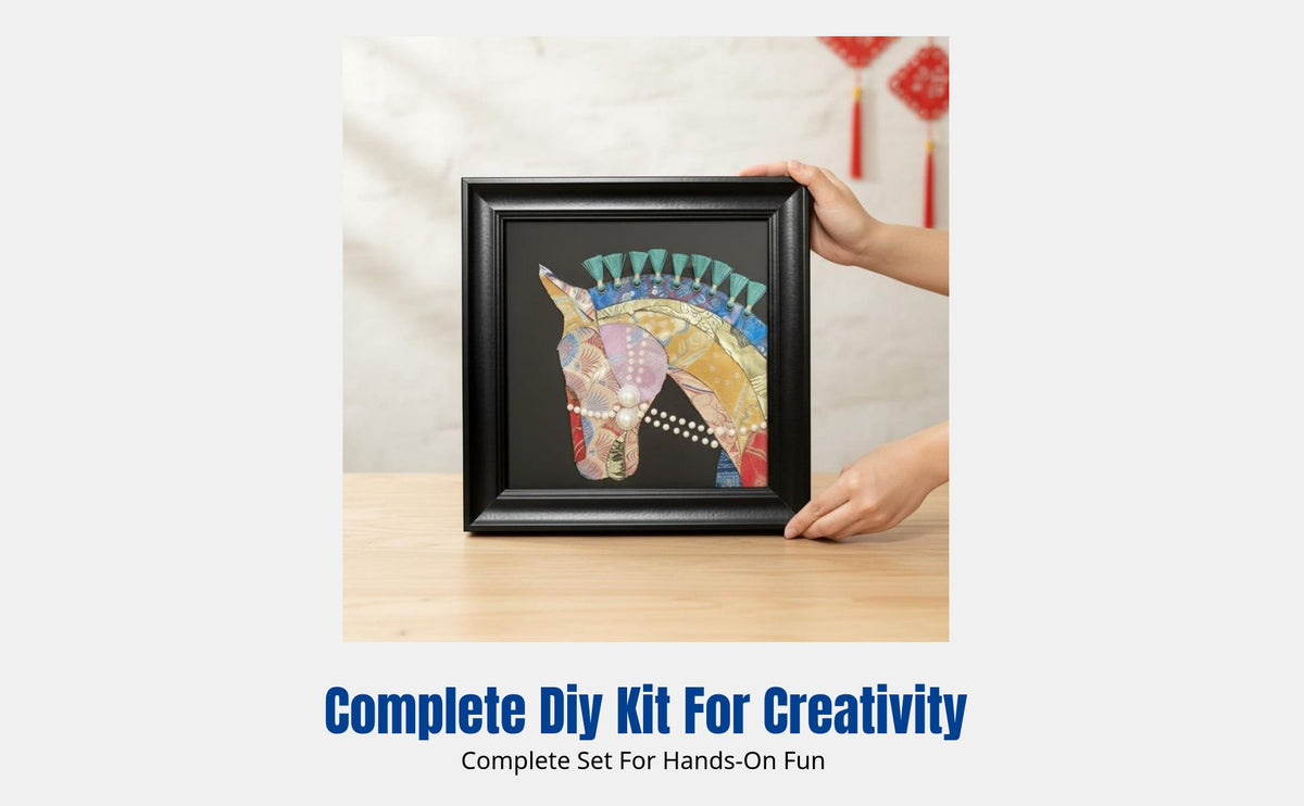 Seasonal Holiday Brocade Bead Painting DIY Kit, Horse Year, Handmade Tradition, Framed Cartoon Art, Salon Activity, Random