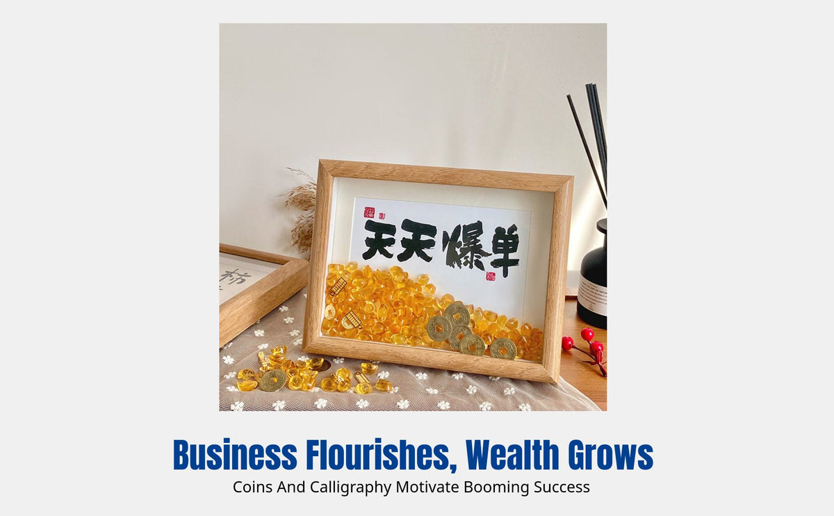 Auspicious Blessing Frame, Modern Calligraphy Painting, Desktop Decoration, Rectangular Wooden Art, Gift for Home or Office