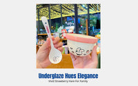 Strawberry Hare Cartoon Ceramic Rice Bowl, Coral Underglaze Tableware, Cute Design, Family Dining