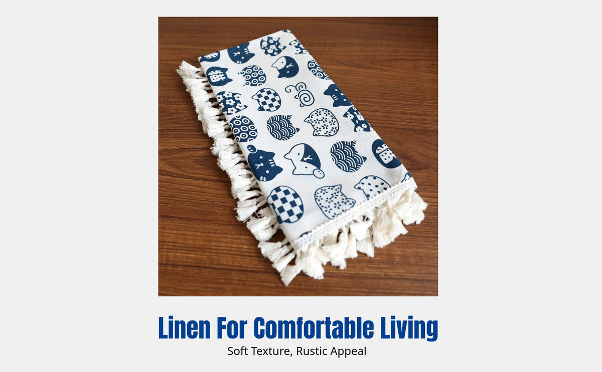 Linen Tablecloth for Computer, Printer, Bedside Table, Refrigerator, Microwave, Tassel Decoration, Assorted Styles