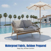 Outdoor Rattan Sofa Set, Teak Lounge Chair, Waterproof Patio Table, Nordic Style