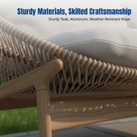 Outdoor Rattan Sofa Set, Teak Lounge Chair, Waterproof Patio Table, Nordic Style