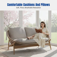 Outdoor Rattan Sofa Set, Teak Lounge Chair, Waterproof Patio Table, Nordic Style