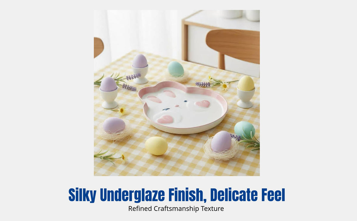 Cartoon Hare Ceramic Plate, Cute Tableware, Underglaze Color, Dessert Breakfast Dish, Home Use
