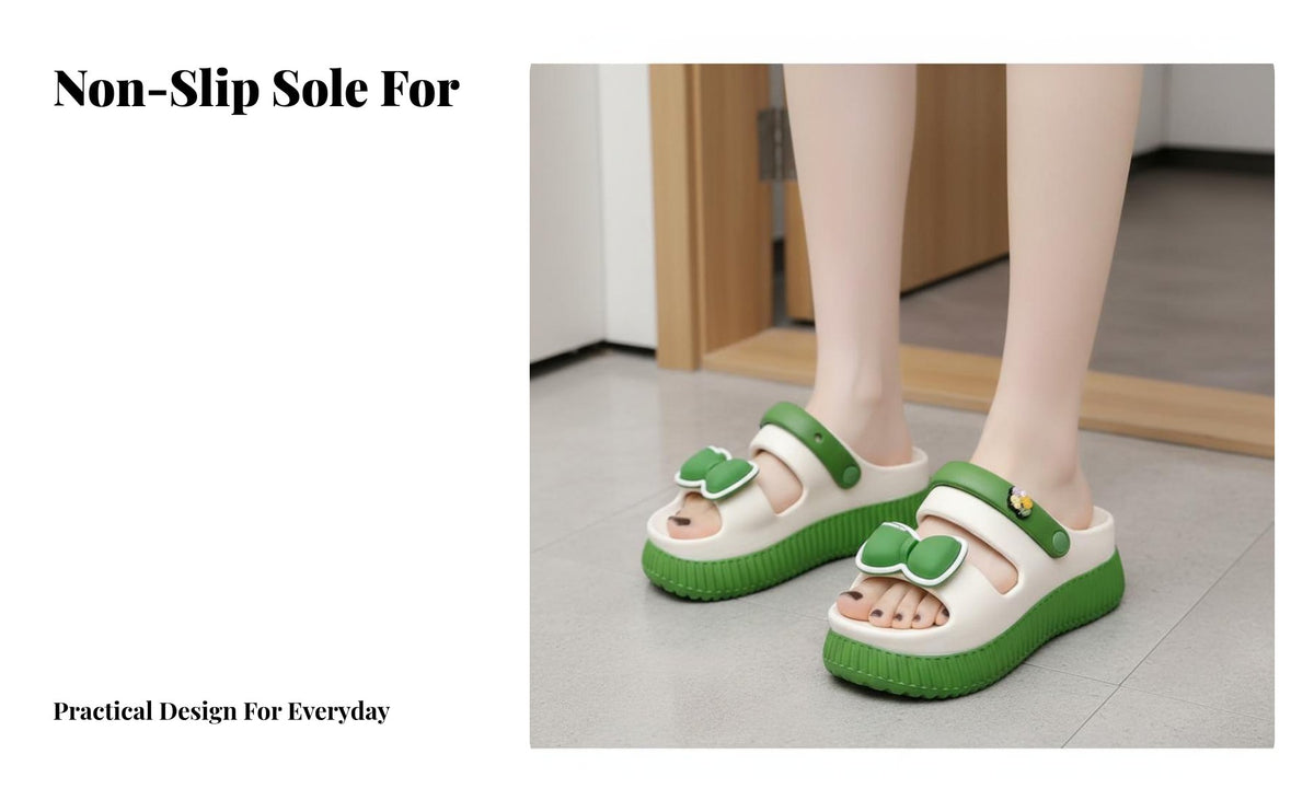 Summer Platform House Shoes, Women, Bowknot, Non-Slip, Relaxed, Indoor Outdoor