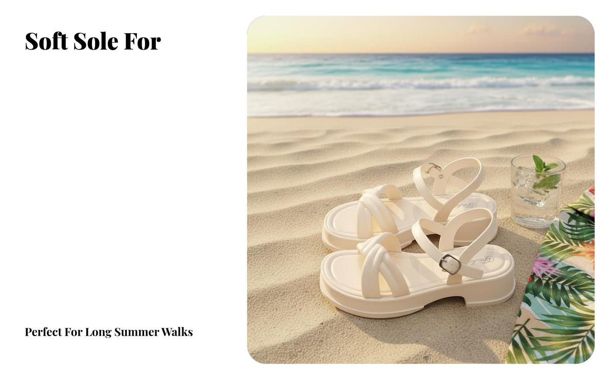 Sandals for Women, Summer Thick Sole Roman design, single-Strap, relaxed Beach Slide, Retro Student Design