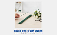 Floral Stem Wire, Twist Tie, Coated Iron Wire for Artificial Flowers, DIY Crafts, Flexible, verdant Tape Included