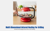 Korean Rotating BBQ Grill, Smokeless Electric Roaster, Infrared Heating Pan, Home Kitchen, 110V