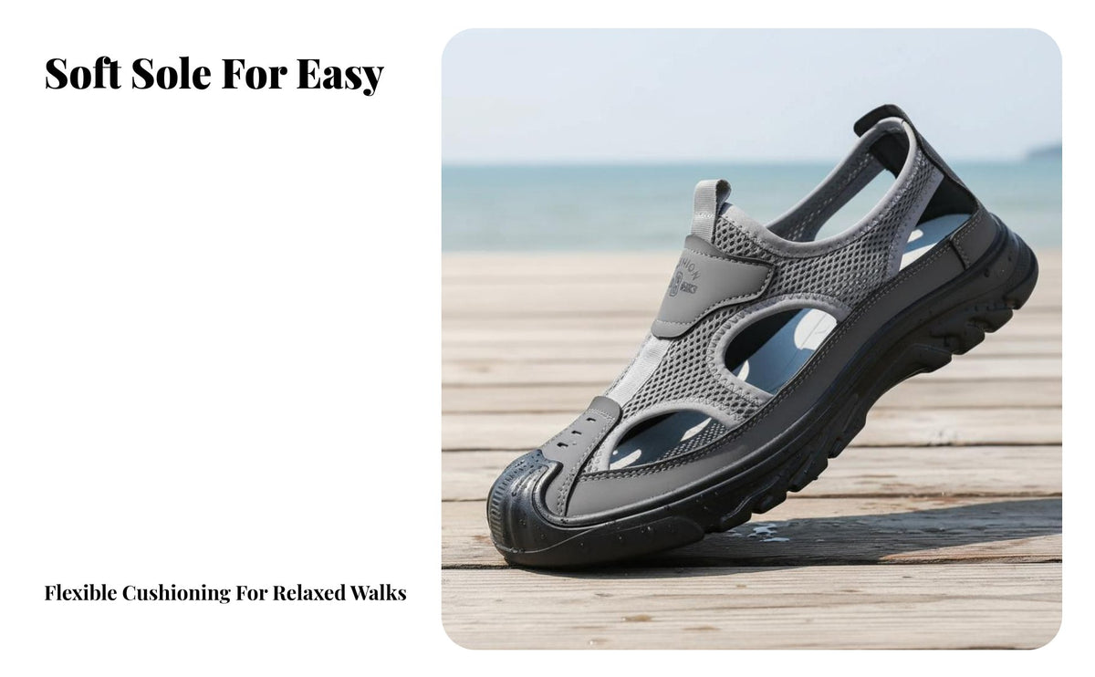 Men's Leather Sandals, Summer Breathable Soft Sole Beach Shoes, Anti-Slip Loafers