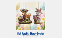 Valentine's Day & Easter Cartoon Keychain, Colorful Cow and Bunny Acrylic Car Mirror Accessory, Cute Hanging Decoration