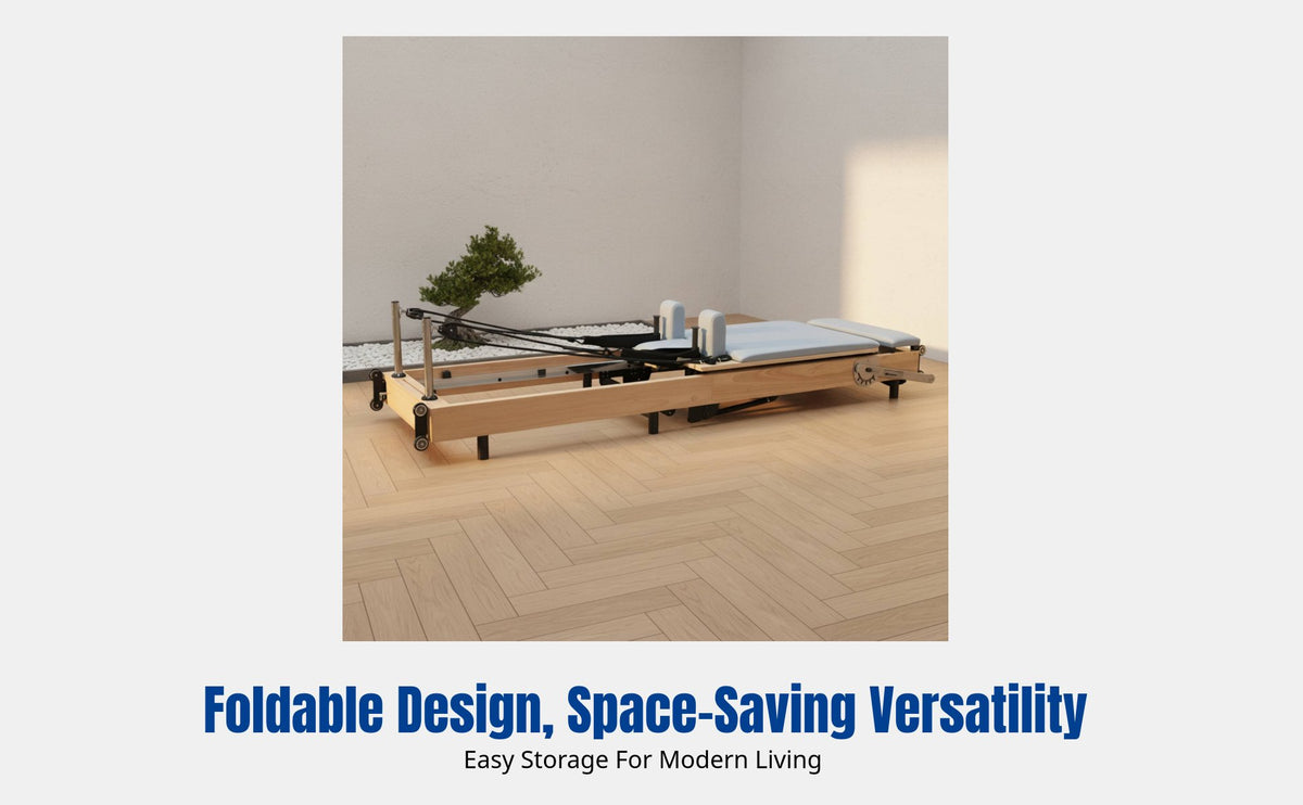Oak Folding Center Bed Pilates Reformer Adjustable Commercial Gym Stretch Studio