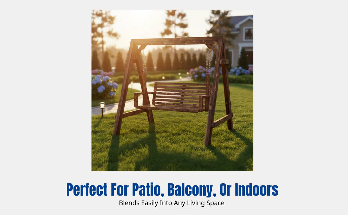 Garden Double Swing Chair, Outdoor Wooden Swing Seat, Balcony Indoor Leisure Chair for Home