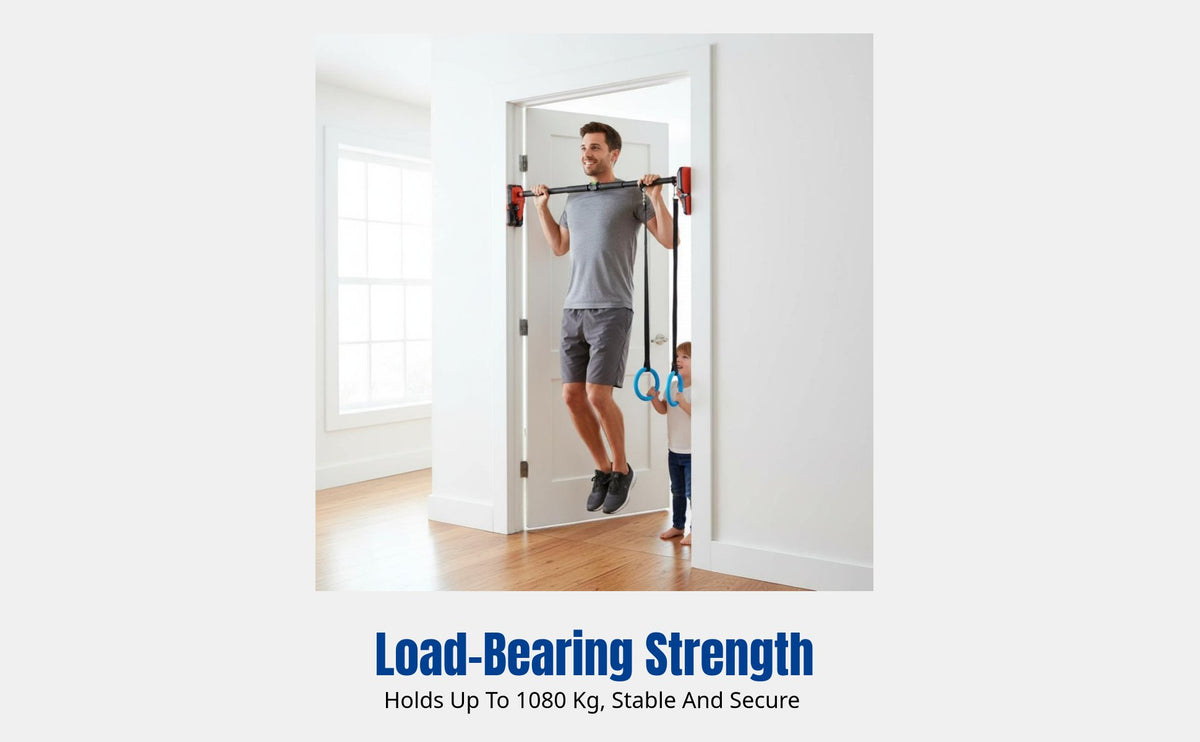Chin-Up Bar for Door Frame, No-Drill Indoor Pull-Up, Kids Gym Rings, Home Exercise Equipment