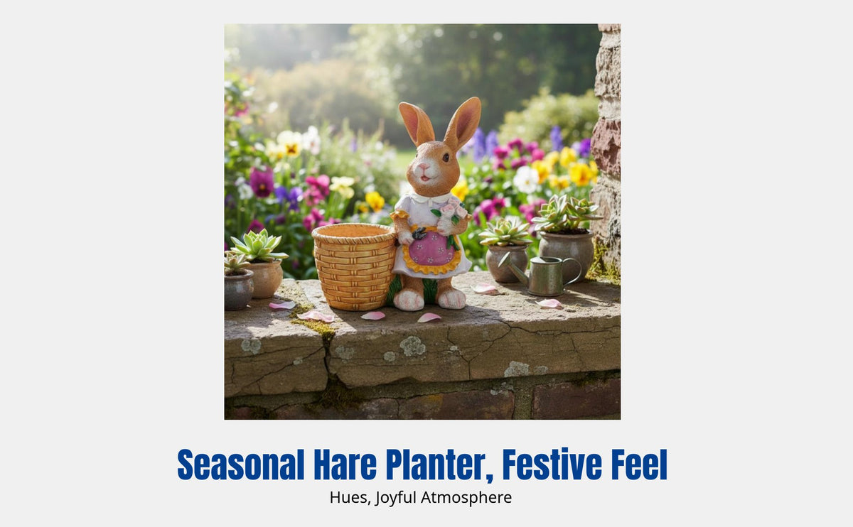 Resin Hare Flower Pot Decor, Garden Courtyard Ornament, Easter Mini Landscape Accessory