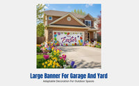 Easter Garage Door Banner, Outdoor Hanging Flag, Festive Courtyard Decoration, Cartoon Bunny Oval Design