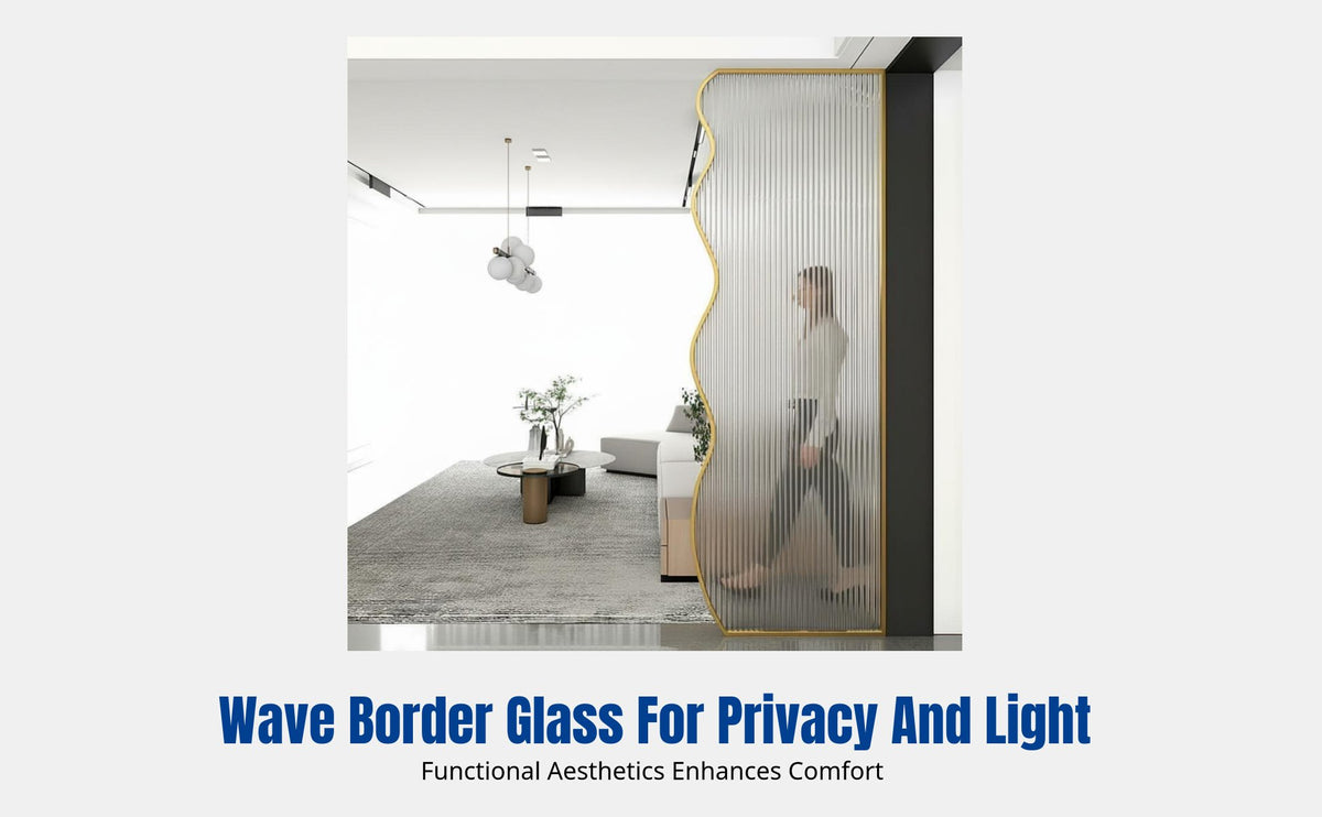 Nordic Glass Room Divider, Stainless Steel Partition, Wave Pattern, Living Room, Entryway, Bathroom