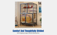 Indoor Cat Enclosure, Large Multi-Level Cat Villa, Integrated Litter Box, Metal Cat Castle, Climbing House for Home