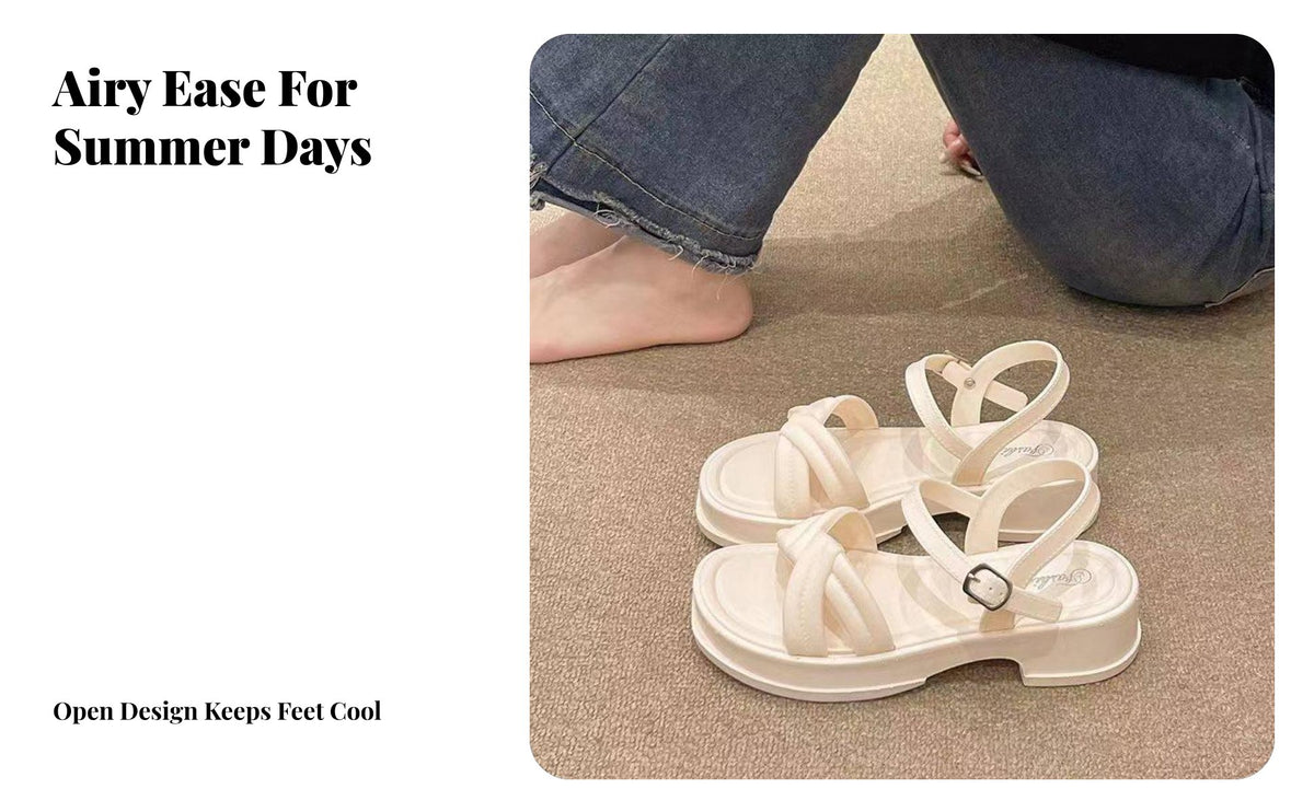 elevated Sandals, Women Summer Roman design, Thick Sole single-Strap, Retro relaxed Beach Slides
