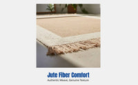Jute Rug, Handmade Border, Double-Sided Vintage Floor Mat for Tranquil Living Room and Bedroom