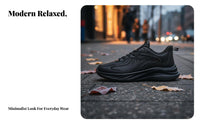 Men's Running Shoes, Winter Fleece Lined, Black Leather Upper, Soft Sole, relaxed Athletic shoes