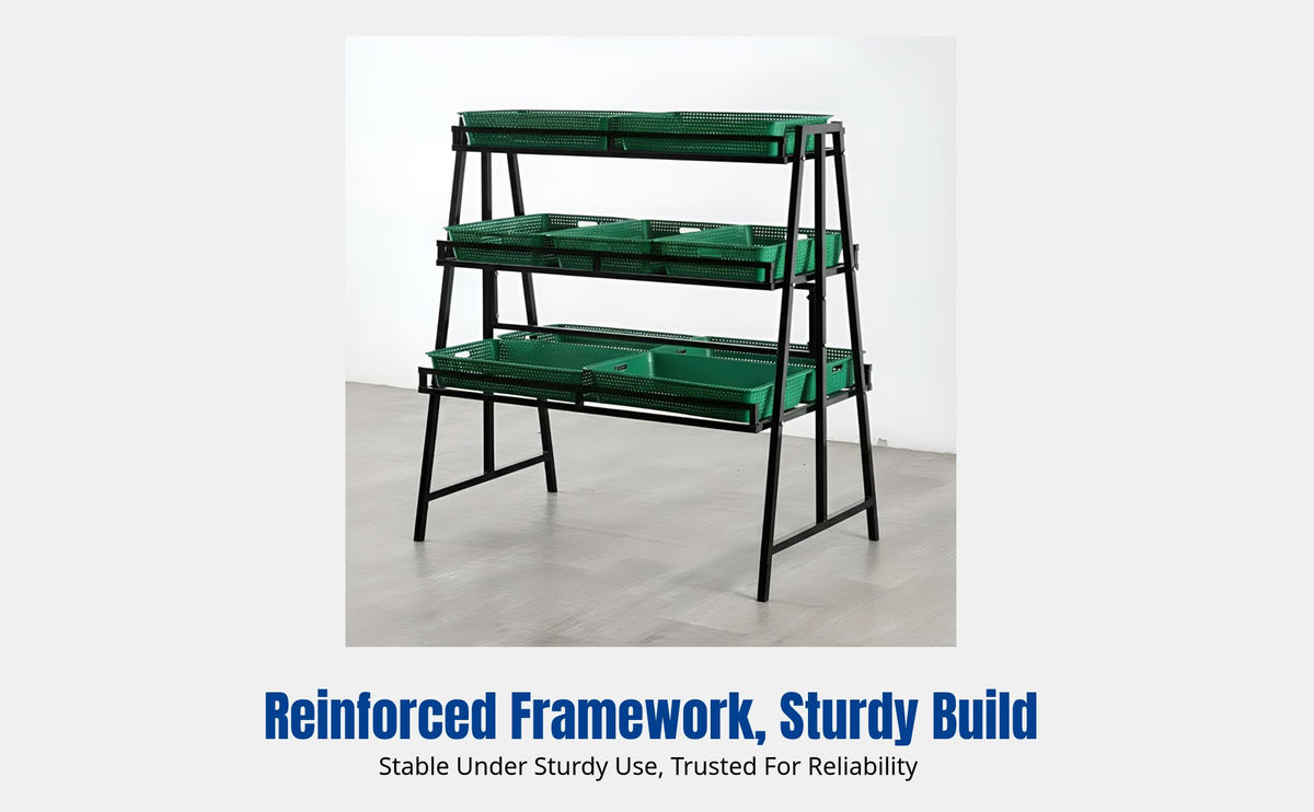 Supermarket Fruit and Vegetable Rack, Multitier Display Shelf, Metal Storage Stand, Commercial Produce Organizer