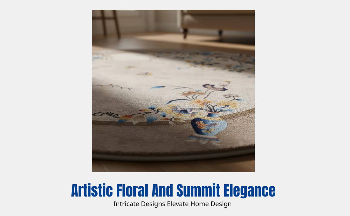 Oriental Style Area Rug, Modern Chinese Round Carpet, Artistic Floral Pattern, Living Room, Tea Table Mat