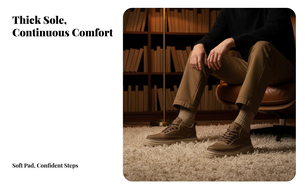 Men's Winter Oxford Work shoes, British design relaxed Leather Shoes, Thick Soft Sole, Low Top, Warm Lined, Lace-Up