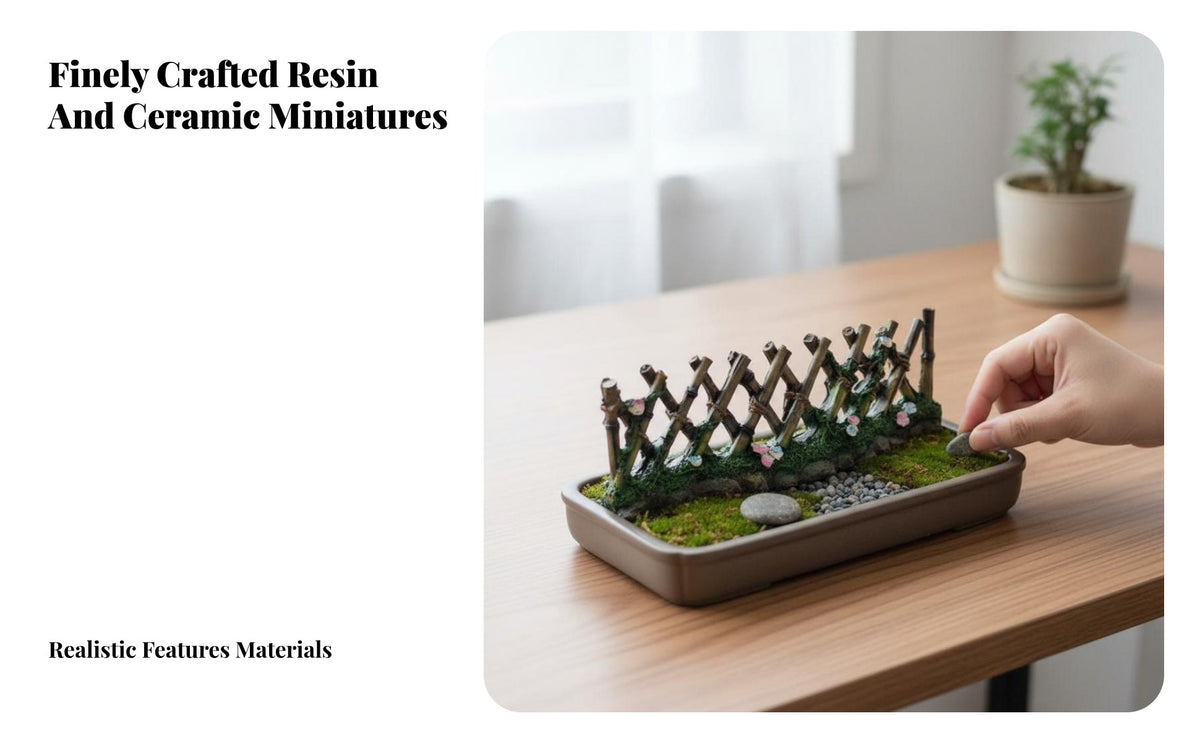 Resin Miniature Fence Bonsai Decoration, tiny Landscape Accessory, Japanese design, Photography Prop