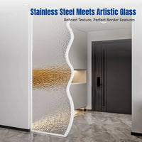 Nordic Glass Room Divider, Stainless Steel Partition, Wave Pattern, Living Room, Entryway, Privacy Screen