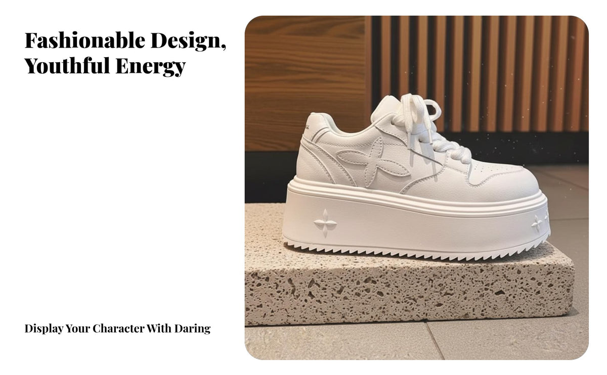 Thick Sole cream shoes for Women, relaxed elevated Lace-Up Shoes, season 2025 adaptable Height Increasing Trainers