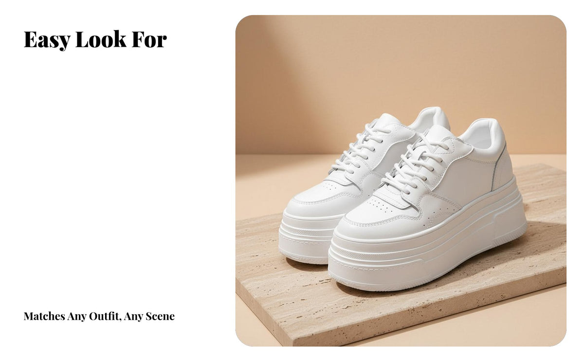 elevated athletic shoes, 17cm Heel, cream everyday Shoes for Women, Autumn Winter, Genuine Leather, Breathable