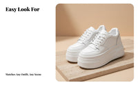 elevated athletic shoes, 17cm Heel, cream everyday Shoes for Women, Autumn Winter, Genuine Leather, Breathable