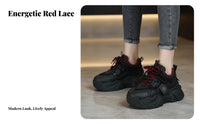 Chunky Dad shoes, Women's elevated Lace-Up, Red Thick Sole, Height Increasing, Autumn Winter relaxed Shoes