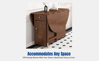 Hardwood Folding Dining Table and Chair Set, Space-Saving, Vintage Design, Storage, Round, Home, Apartment