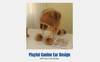Cute Raccoon Ushanka Hat, Faux Earflap, Thick Plush, Winter Warm Windproof Hat for Women