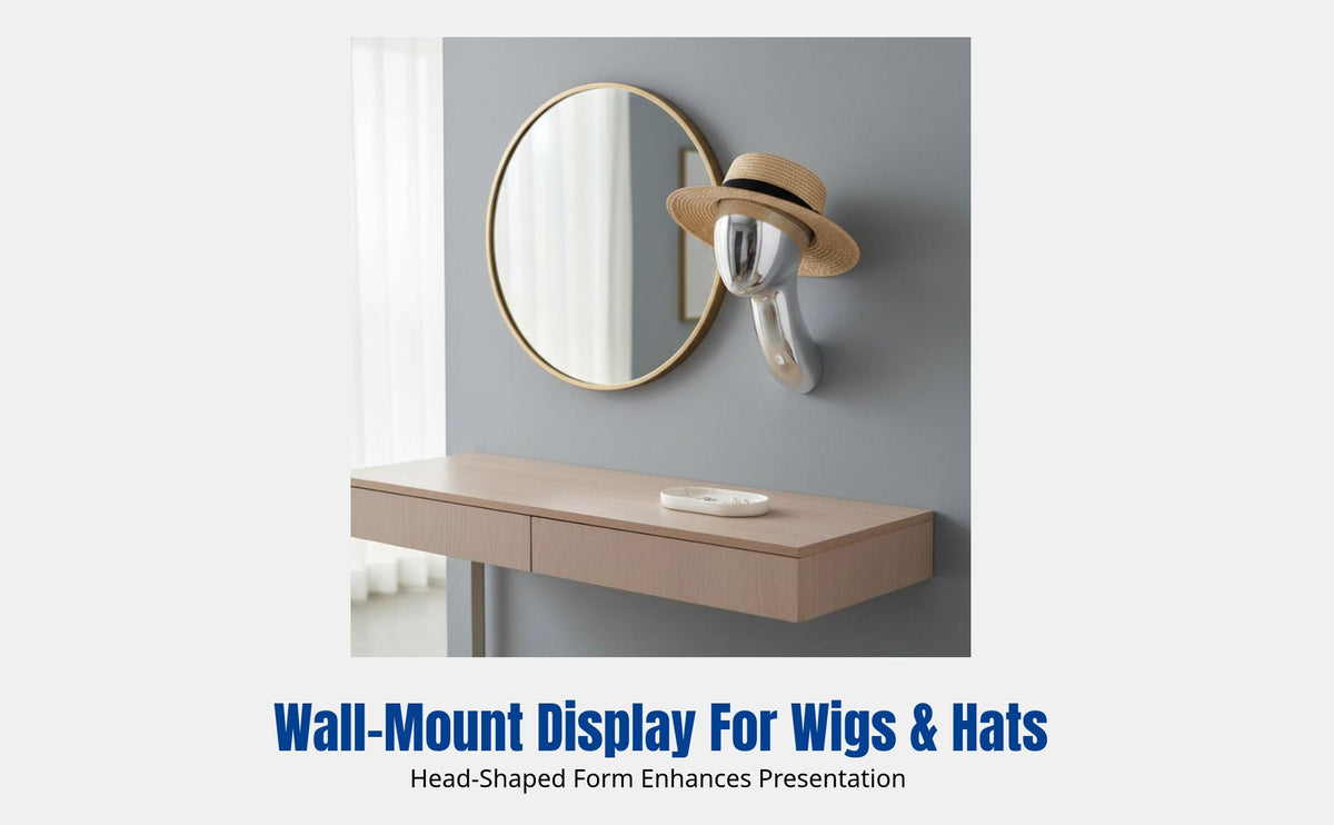 Wall-Mounted Mannequin Head with Extended Neck, Hat Display Stand, Wig Holder, Modern FRP
