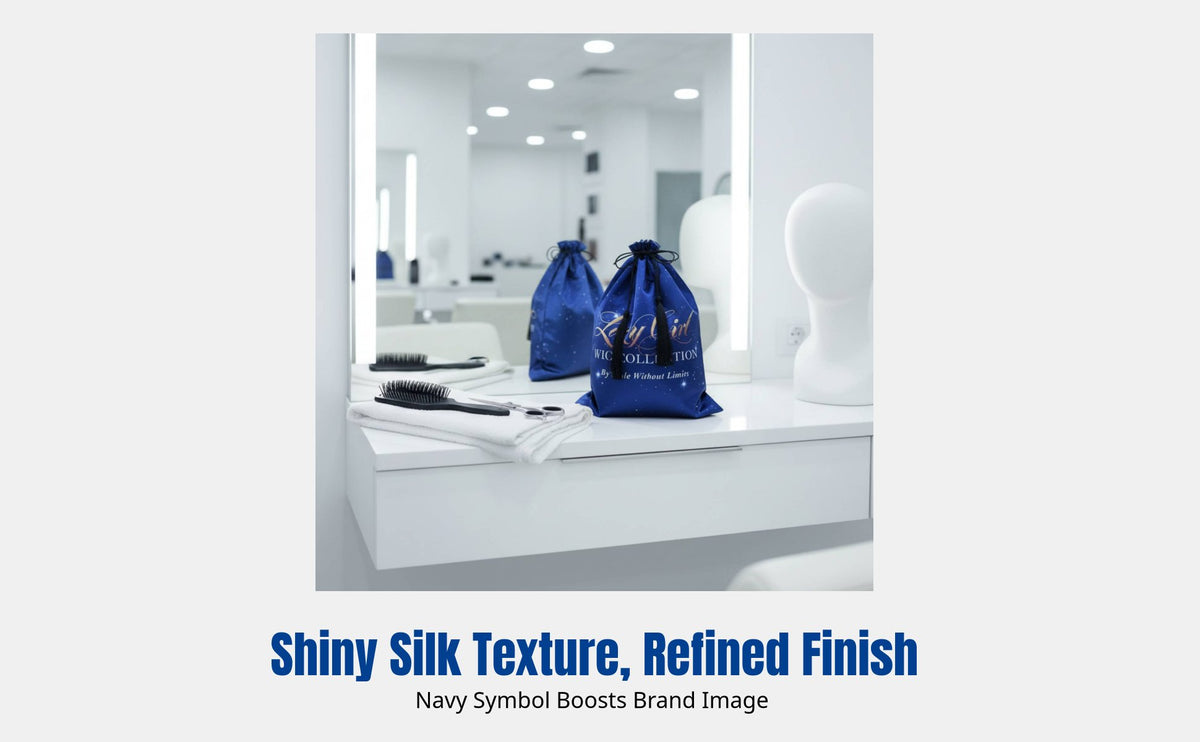 Silk-like Drawstring Bag, Navy Digital Print, Cosmetic Storage, Dustproof Pouch