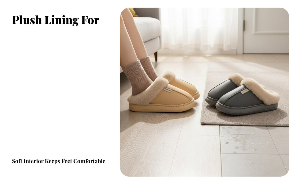 Winter house shoes, Waterproof Anti-Slip Thick Sole, pair Indoor Plush Shoes, Women Men, Quiet Design