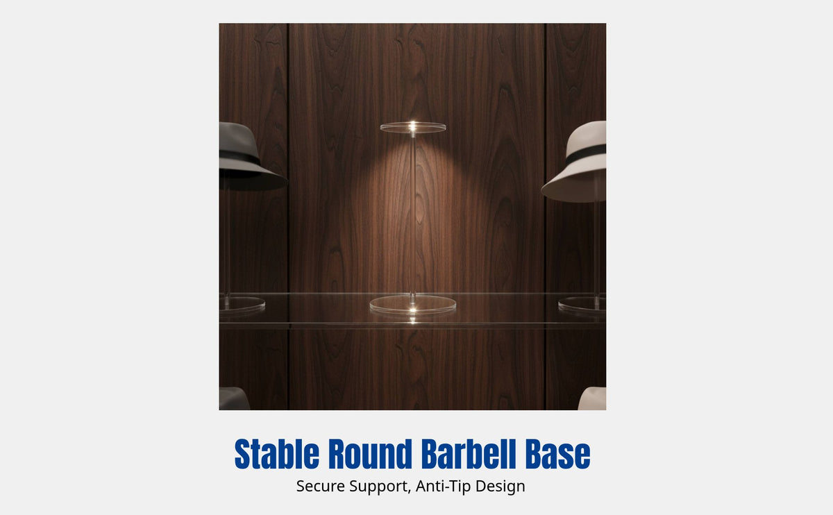 Acrylic Hat Stand, Transparent Display Rack, Round Barbell Base for Wigs, Watches, Jewelry