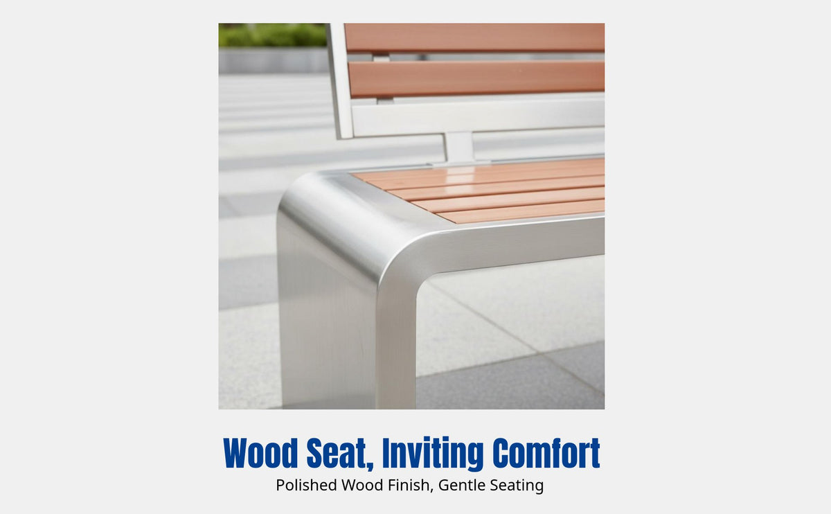 Stainless Steel Outdoor Bench, Modern Garden Chair, Long Bench for Square, Community