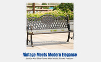 Wrought Iron Outdoor Bench, Metal Garden Bench, Decorative Patio Seat, Vintage Style