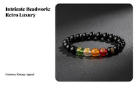 black stone Five Fortune Bracelet, Unisex, Carved fortunate Beads, Birthday Year, Oriental Accessory
