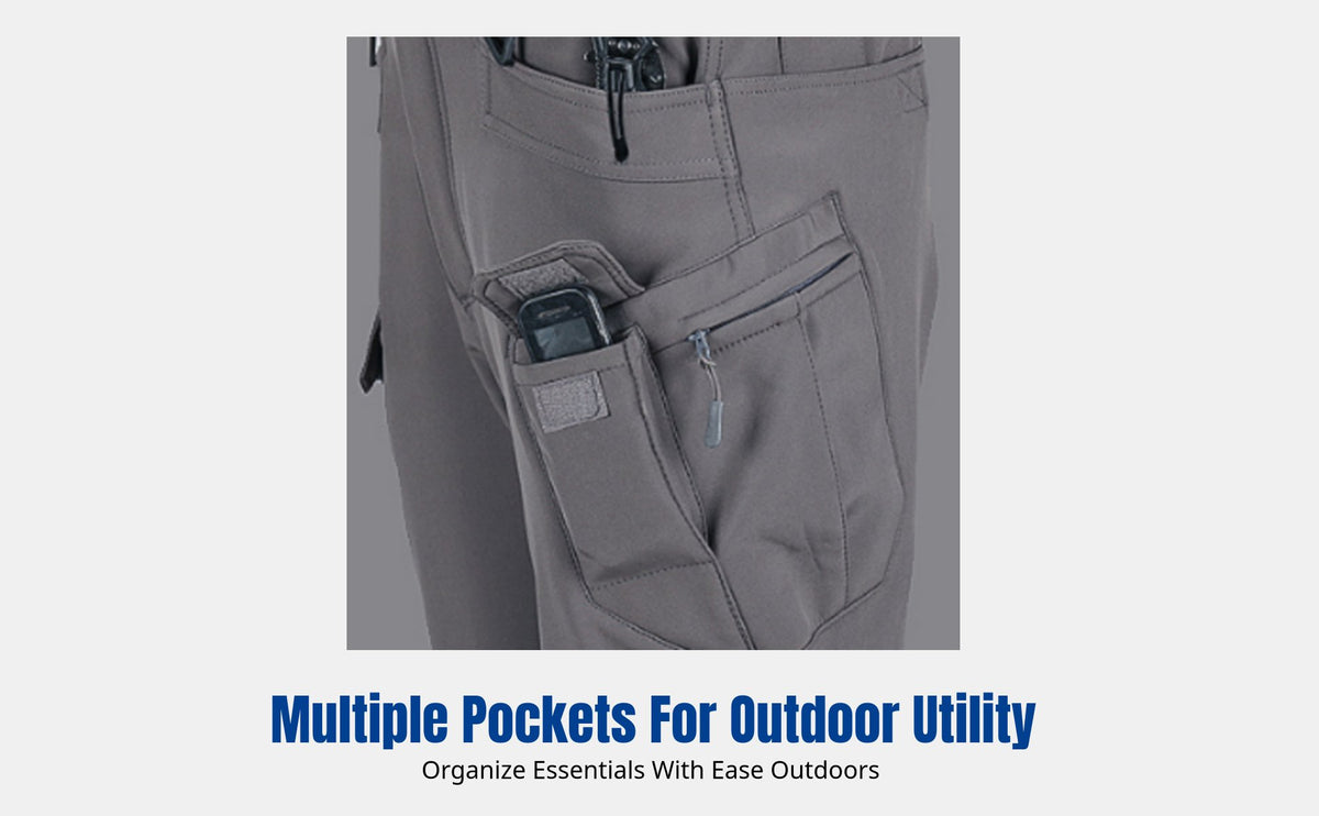 Men's Softshell Utility Pants, Nylon Blend, Fleece Lined, Windproof, Multi-Pocket, Outdoor Hiking, Skiing, Autumn Winter