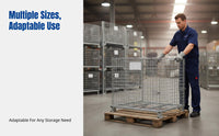 Warehouse Storage Cage, Foldable Metal Turnover Cage, Galvanized Iron Frame, Customizable, Heavy Duty, Large Capacity