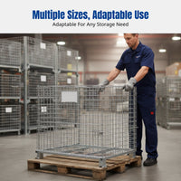 Warehouse Storage Cage, Foldable Metal Turnover Cage, Galvanized Iron Frame, Customizable, Heavy Duty, Large Capacity