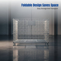 Warehouse Storage Cage, Foldable Metal Turnover Cage, Galvanized Iron Frame, Customizable, Heavy Duty, Large Capacity