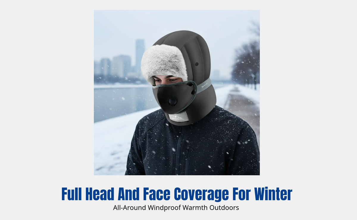 Winter Cycling Trapper Hat, Windproof Down Face Cover, Outdoor Sports, Unisex Thermal Ear Protection