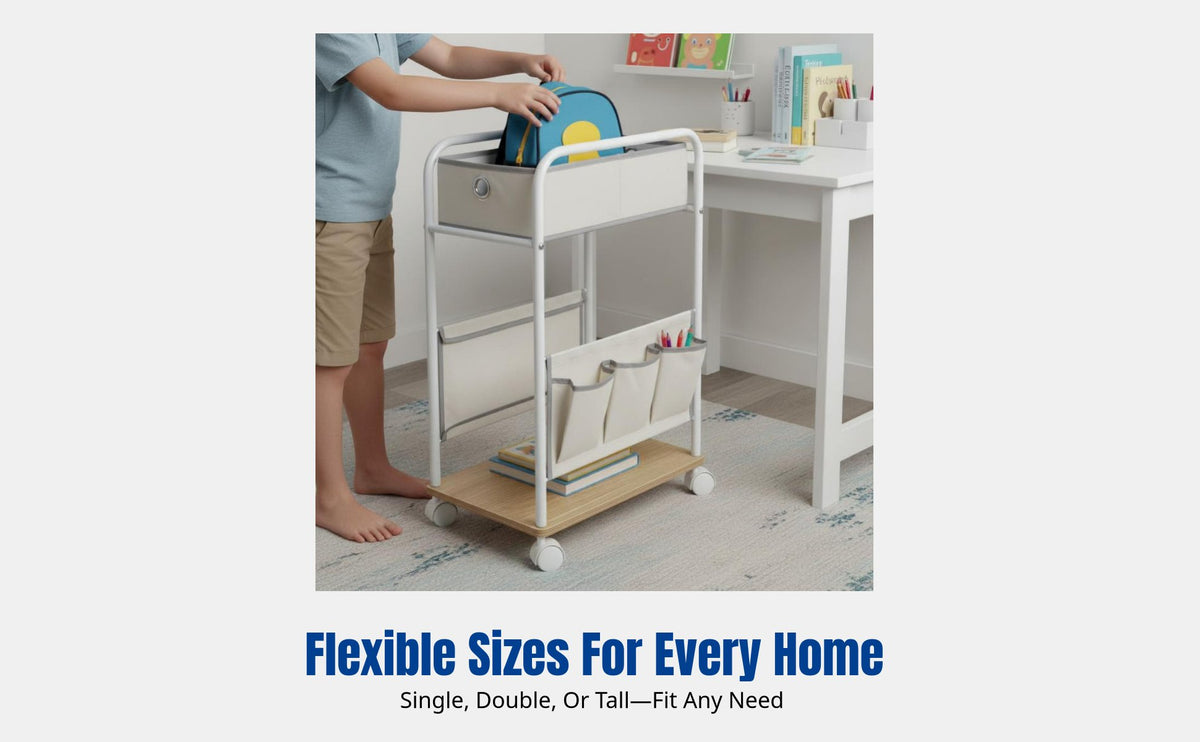 Student Floor Standing Storage Rack, Movable Iron Book Rack, Multi-Tier Organizer for Children, Home School Bag Shelf