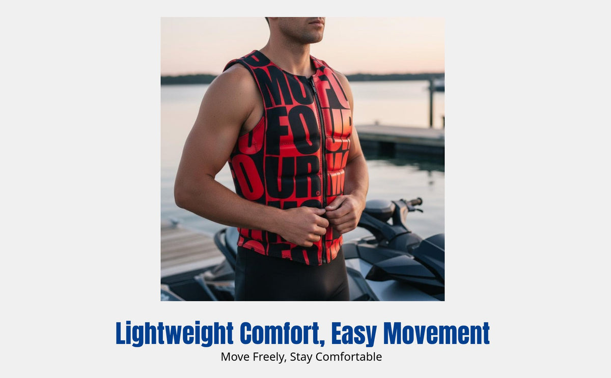 Professional Wave Life Vest, Jet Ski Jacket, High Buoyancy Protective Vest, Stylish Letter Print, Lightweight Water Sports Gear