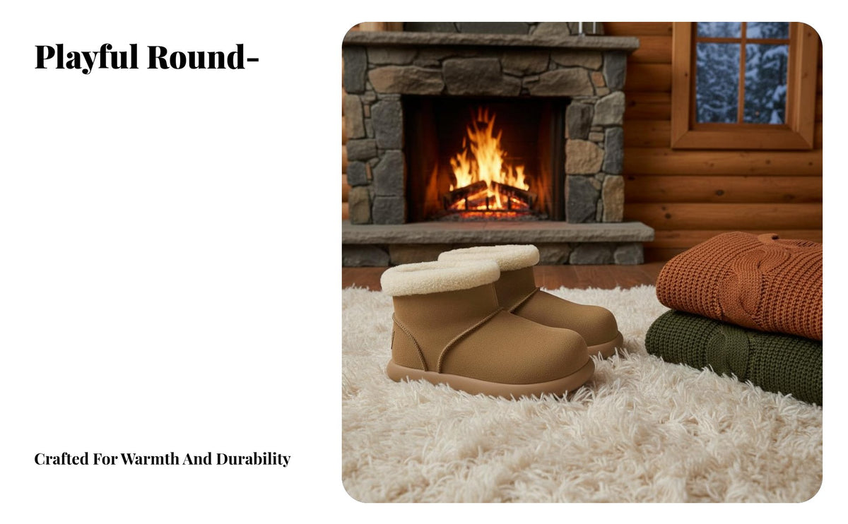 Cute Chunky Head winter Boots, Women's Short Plush Winter Boots, Thick Sole, Warm Fleece Lined, 2025 stylish